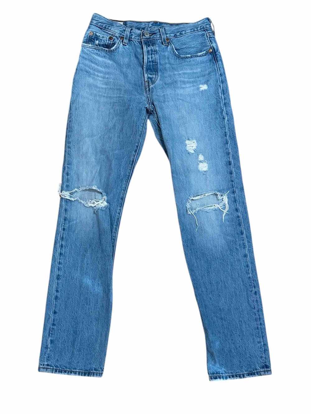 Levi’s Premium 501 Original High Rise Distressed Straight Jeans 27 L32